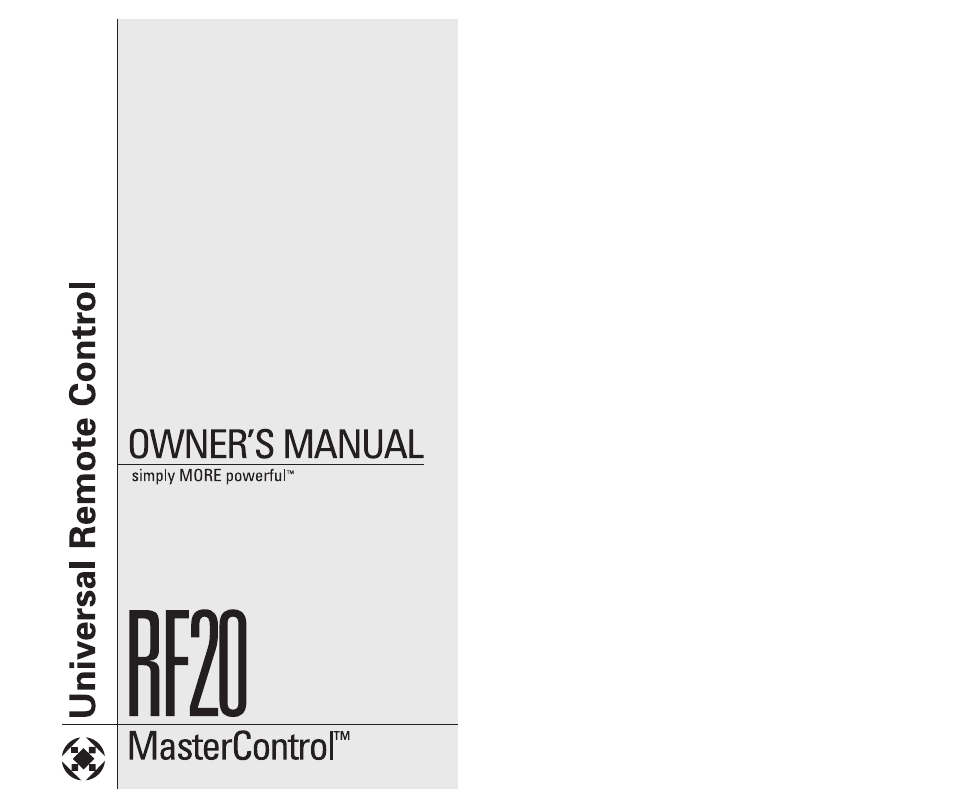 Universal Remote Control (URS) RF20 User Manual | 35 pages