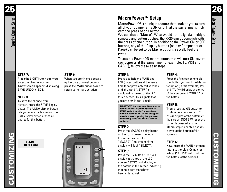 Customizing | Universal Remote Control (URS) RF20 User Manual | Page 14 / 35