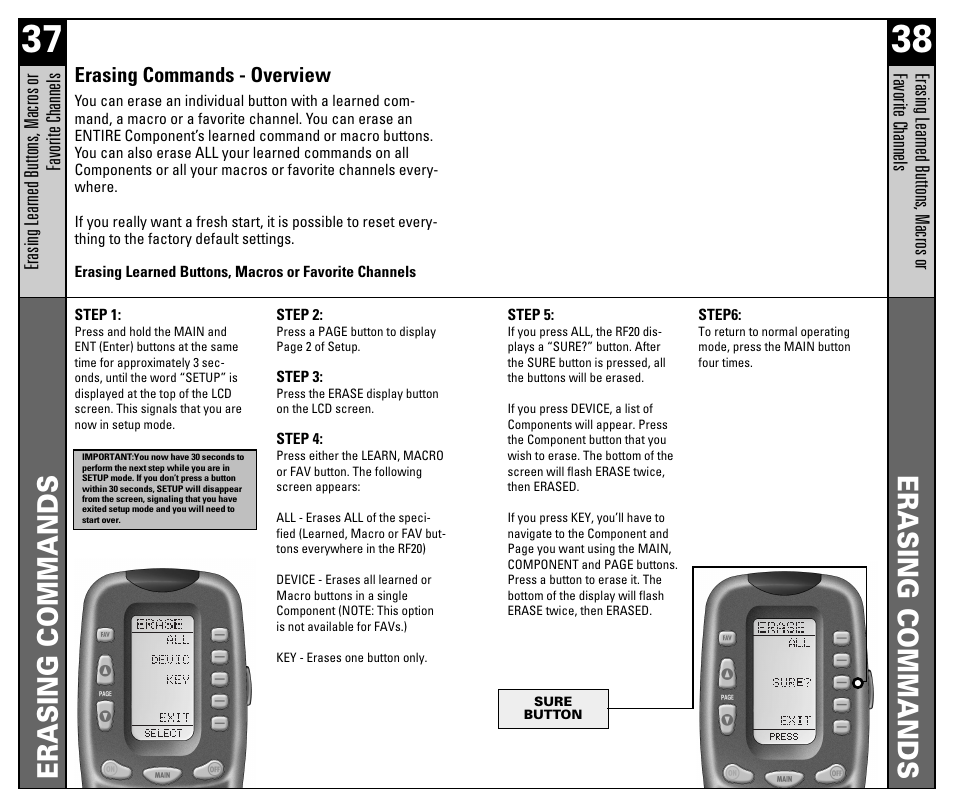 Erasing commands | Universal Remote Control (URS) RF20 User Manual | Page 20 / 35