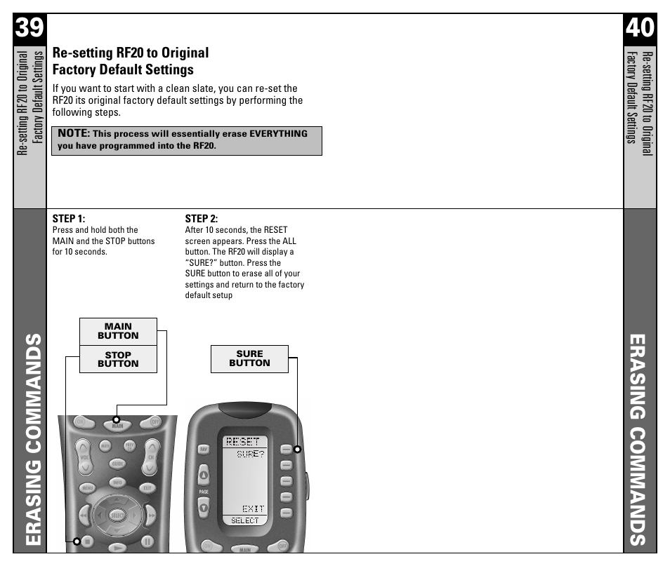 Erasing commands | Universal Remote Control (URS) RF20 User Manual | Page 21 / 35