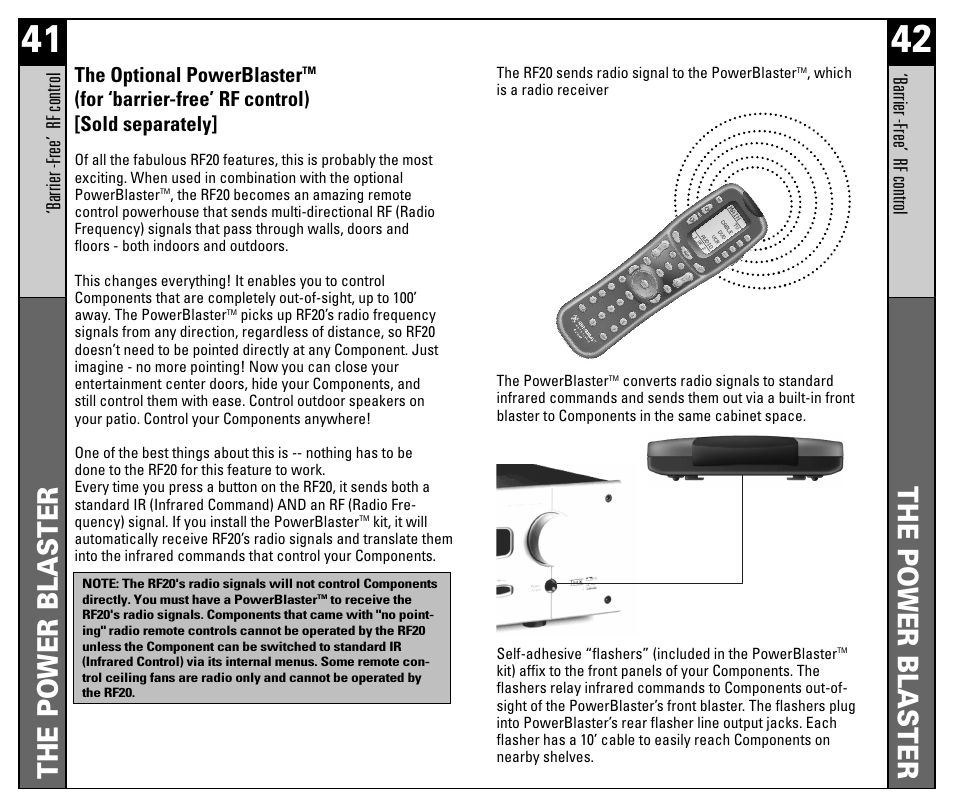 The power blaster, The optional powerblaster, For ‘barrier-free’ rf control) [sold separately | Universal Remote Control (URS) RF20 User Manual | Page 22 / 35