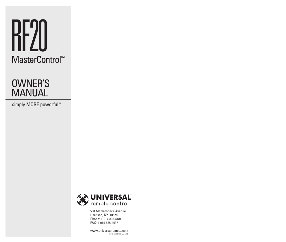 Rf20 | Universal Remote Control (URS) RF20 User Manual | Page 35 / 35