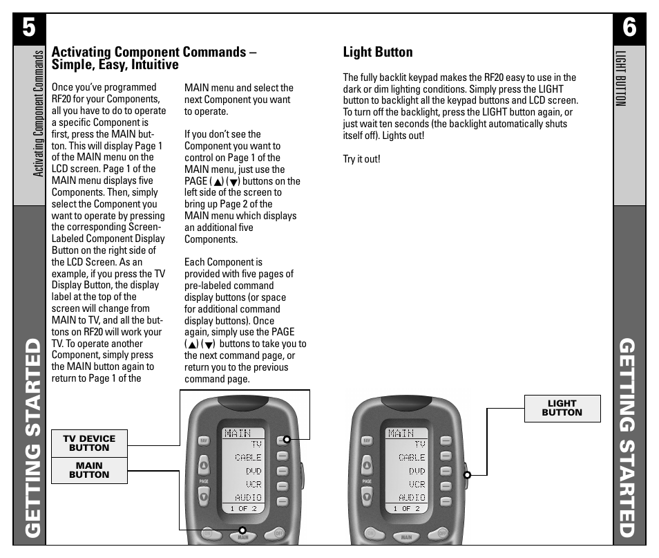 Getting st ar ted getting st ar ted | Universal Remote Control (URS) RF20 User Manual | Page 4 / 35