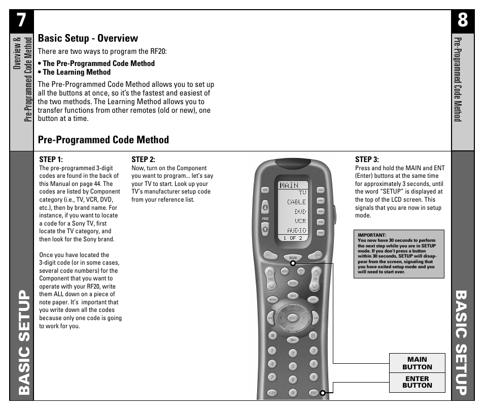 Basic setup | Universal Remote Control (URS) RF20 User Manual | Page 5 / 35