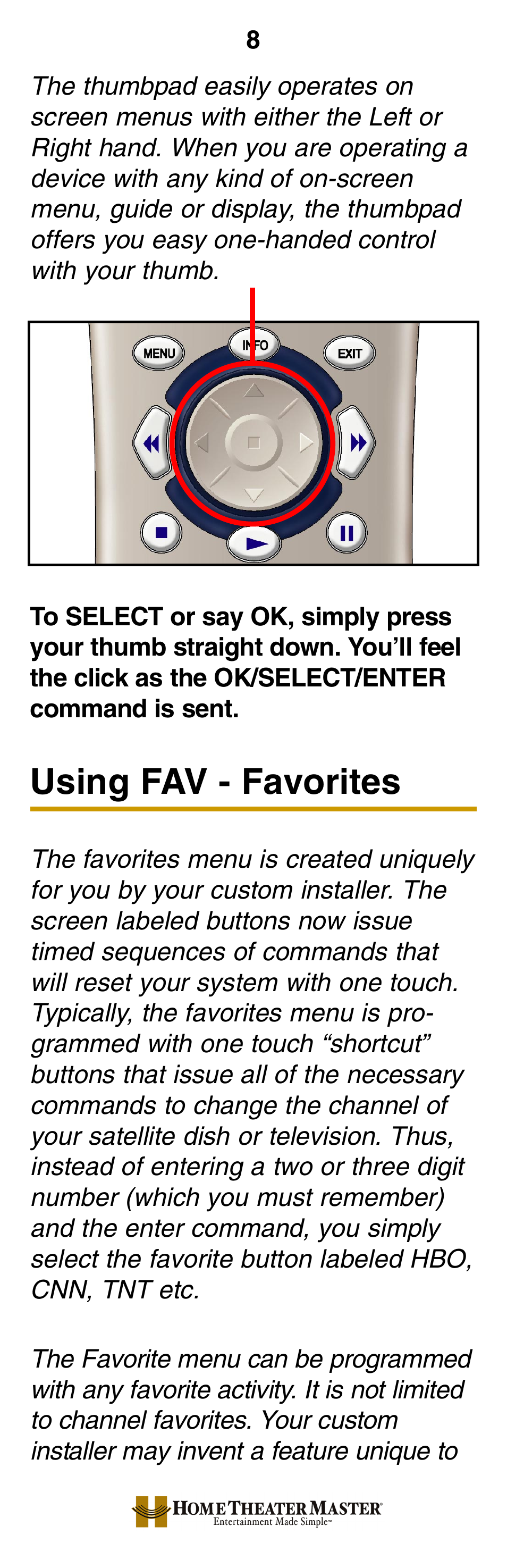 Using fav - favorites | Universal Remote Control (URS) MX-800 User Manual | Page 11 / 16