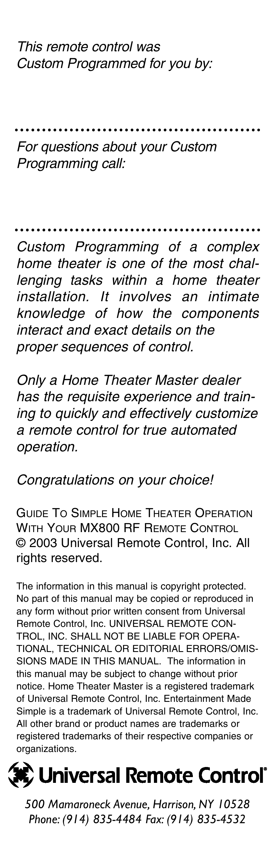 Universal Remote Control (URS) MX-800 User Manual | Page 2 / 16