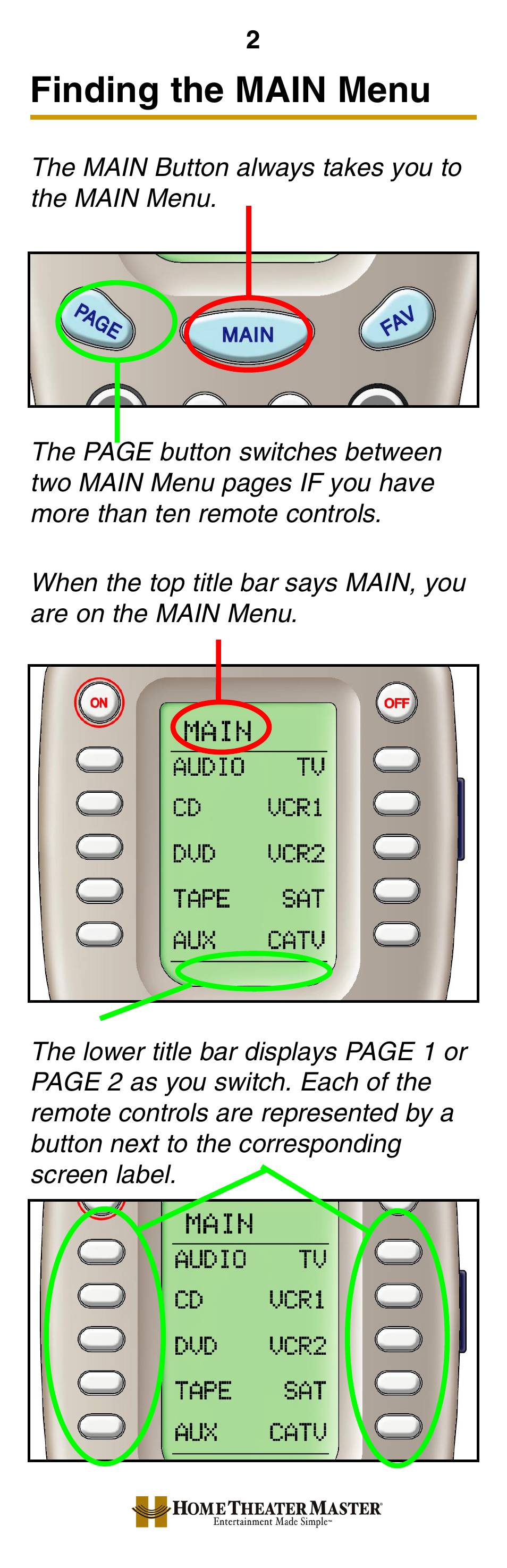 Finding the main menu | Universal Remote Control (URS) MX-800 User Manual | Page 5 / 16