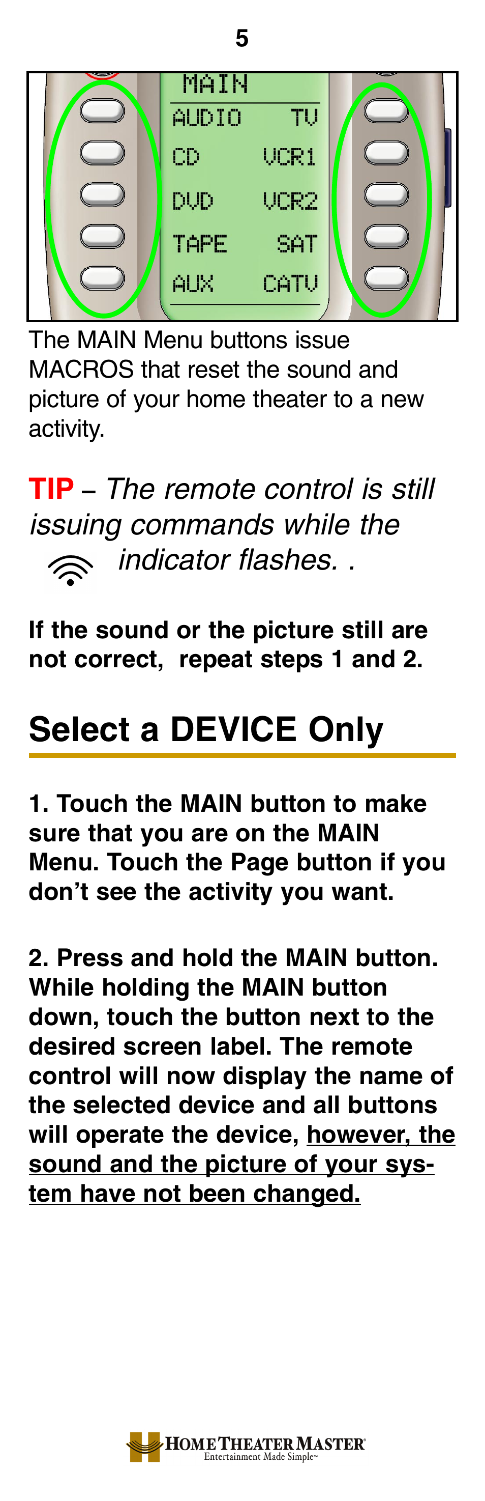 Select a device only | Universal Remote Control (URS) MX-800 User Manual | Page 8 / 16