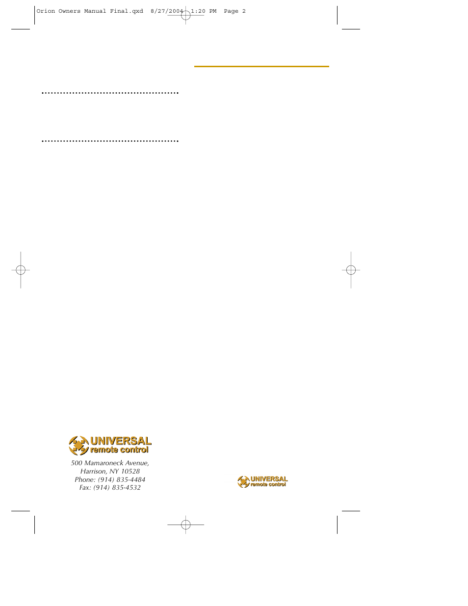 Universal Remote Control (URS) MX-850 User Manual | Page 2 / 9