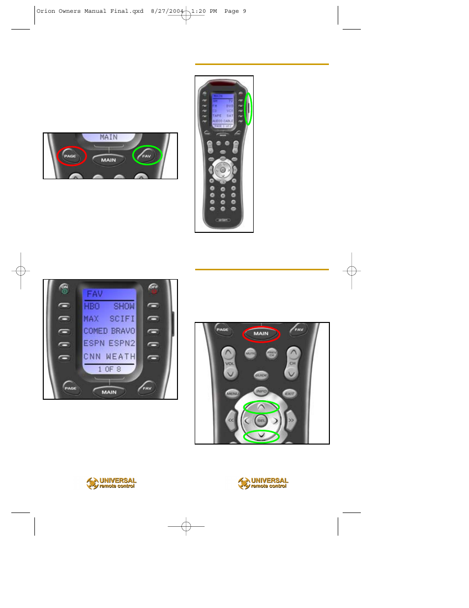 Backlighting, Changing contrast | Universal Remote Control (URS) MX-850 User Manual | Page 7 / 9