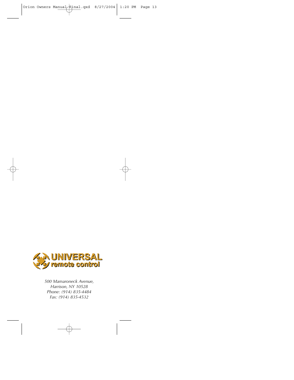 Universal Remote Control (URS) MX-850 User Manual | Page 9 / 9