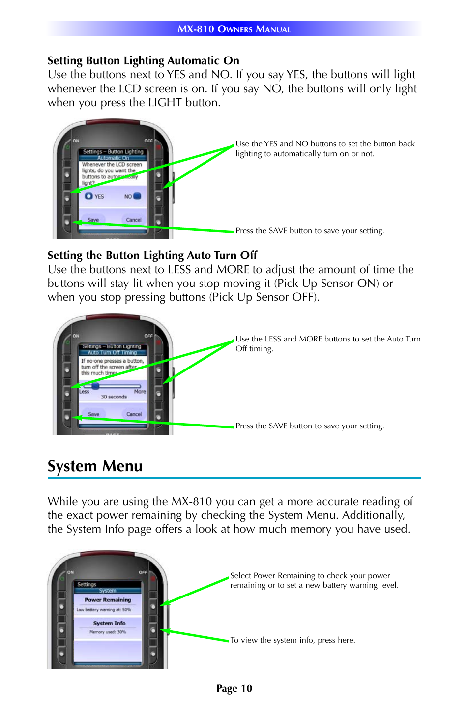 System menu | Universal Remote Control (URS) MX-810 User Manual | Page 13 / 20