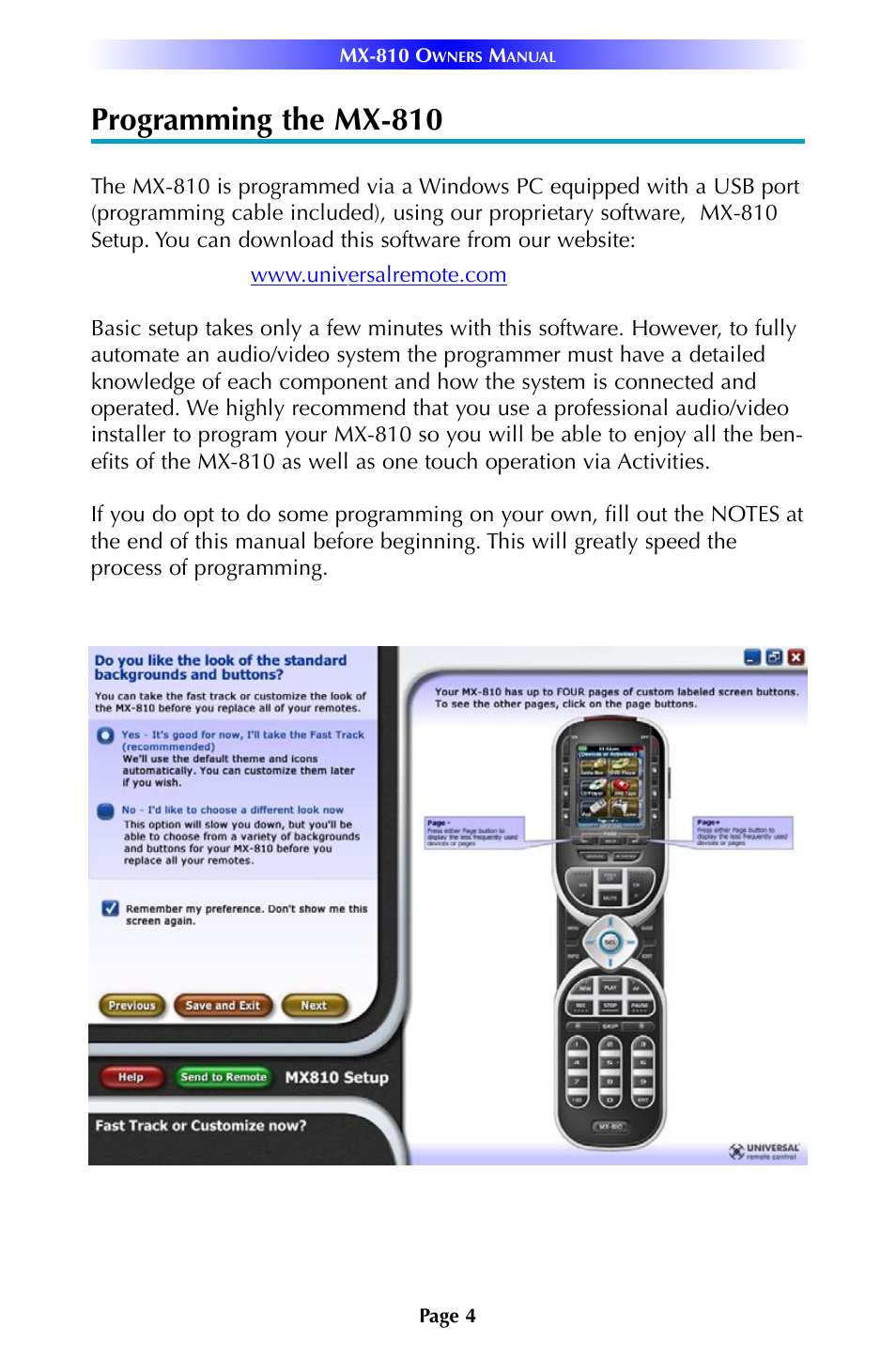 Programming the mx-810 | Universal Remote Control (URS) MX-810 User Manual | Page 7 / 20