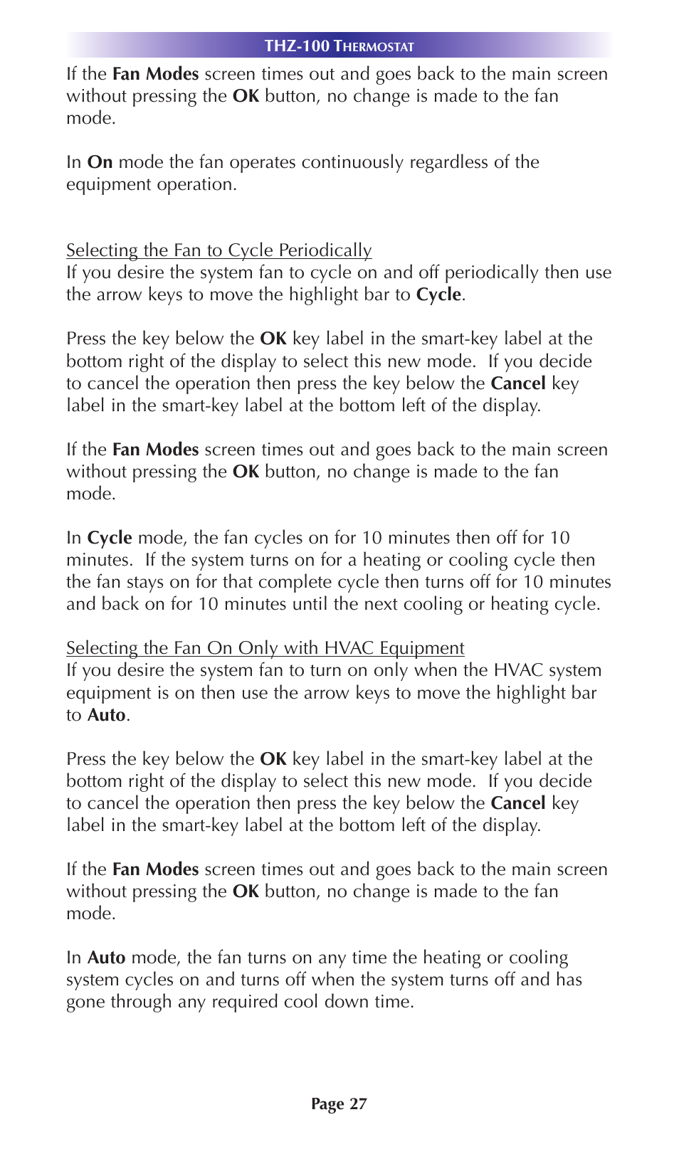 Universal Remote Control (URS) Thermostat THZ-100 User Manual | Page 27 / 49