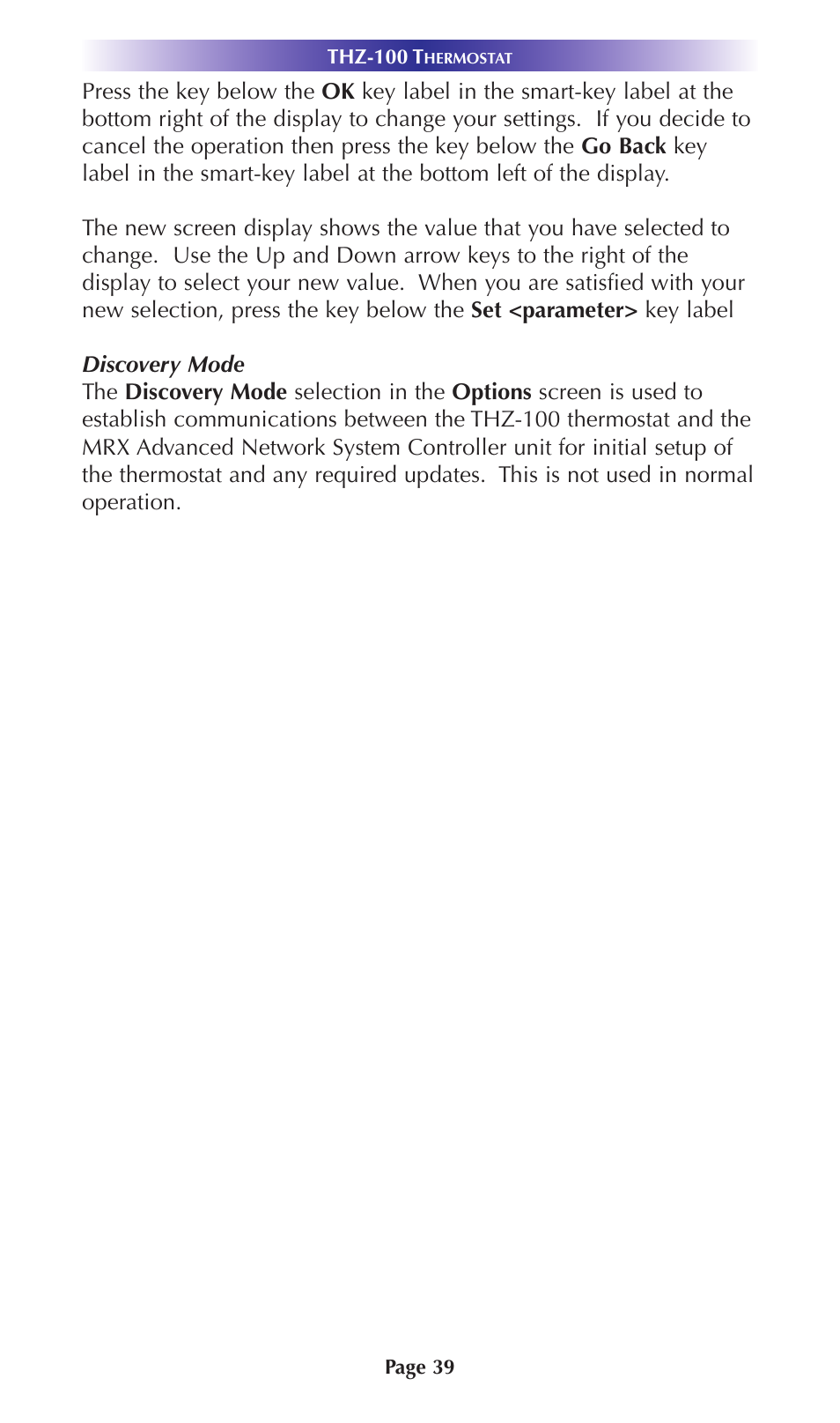 Discovery mode | Universal Remote Control (URS) Thermostat THZ-100 User Manual | Page 39 / 49