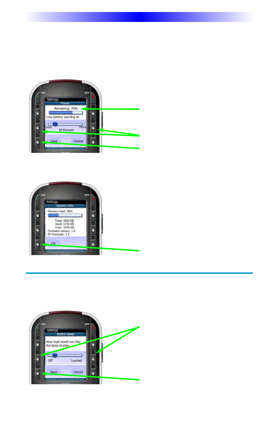 Setting the button beep volume | Universal Remote Control (URS) MX-880 User Manual | Page 14 / 20