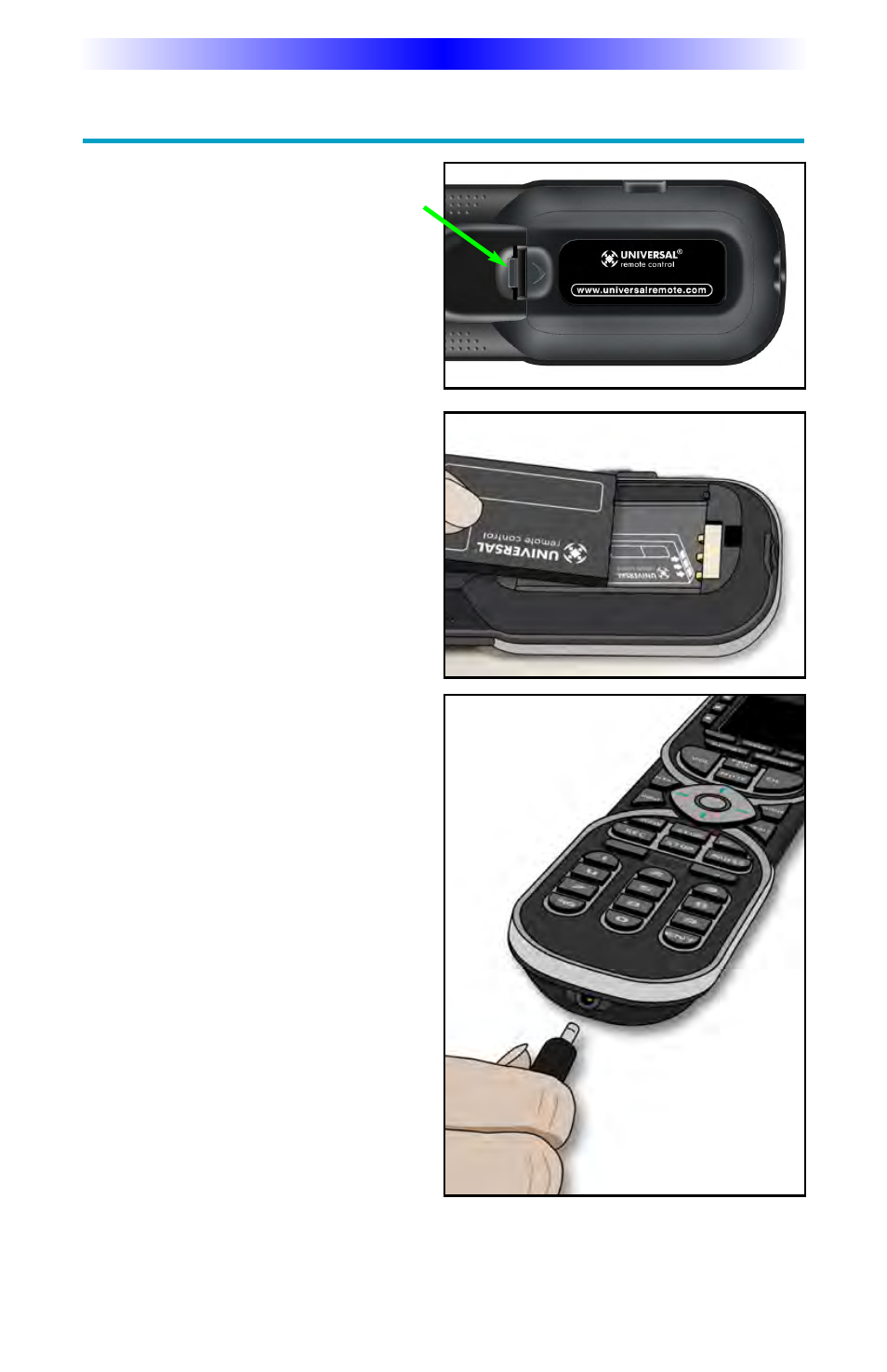 Installing and charging the, Installing and charging the battery | Universal Remote Control (URS) MX-880 User Manual | Page 6 / 20