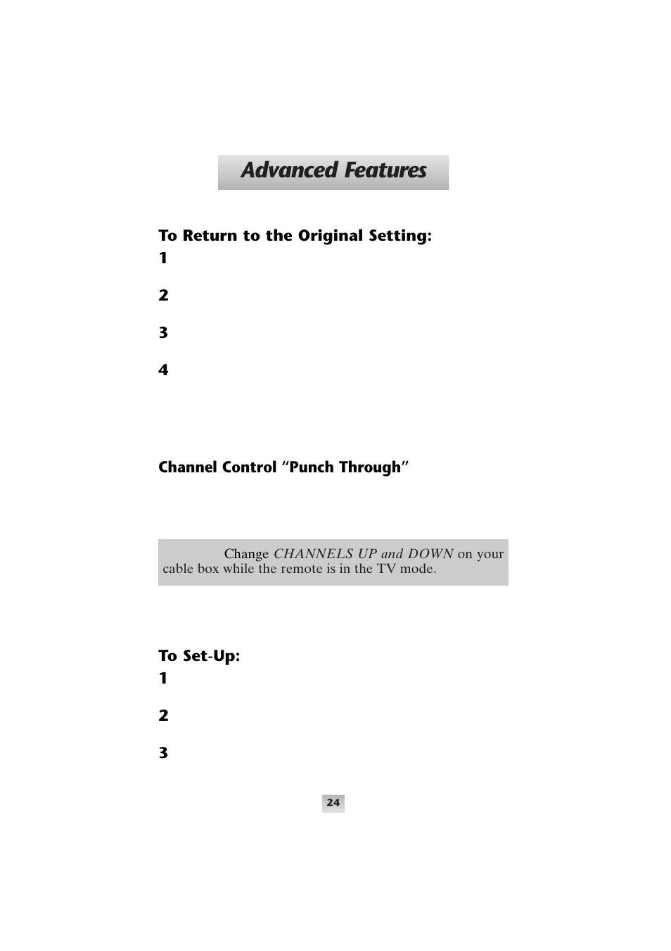 Advanced features | Universal Remote Control (URS) SL-9000 User Manual | Page 25 / 59