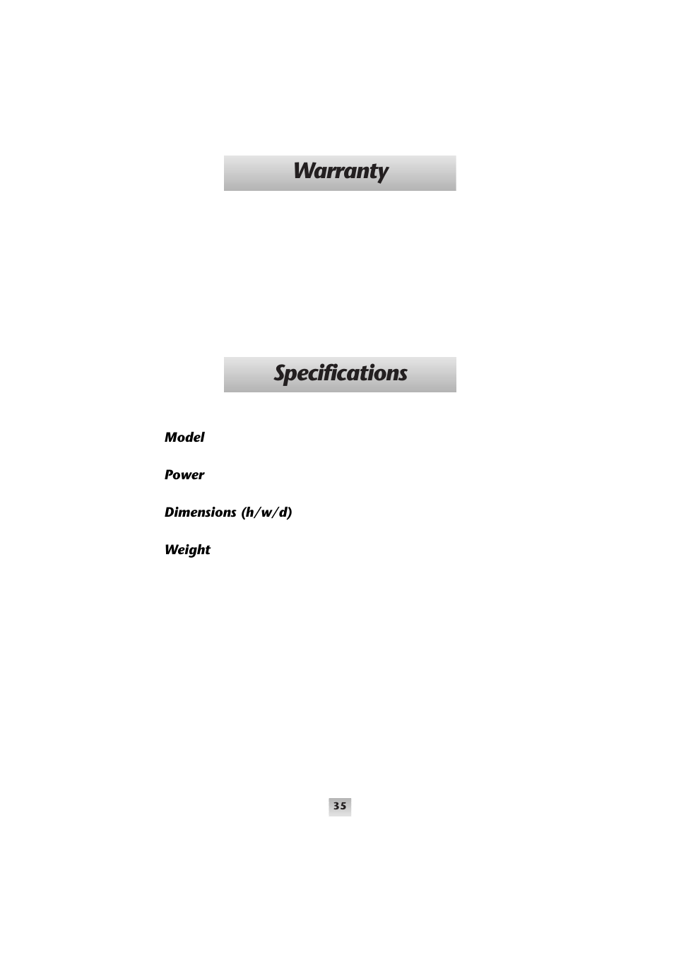 Warranty specifications | Universal Remote Control (URS) SL-9000 User Manual | Page 36 / 59