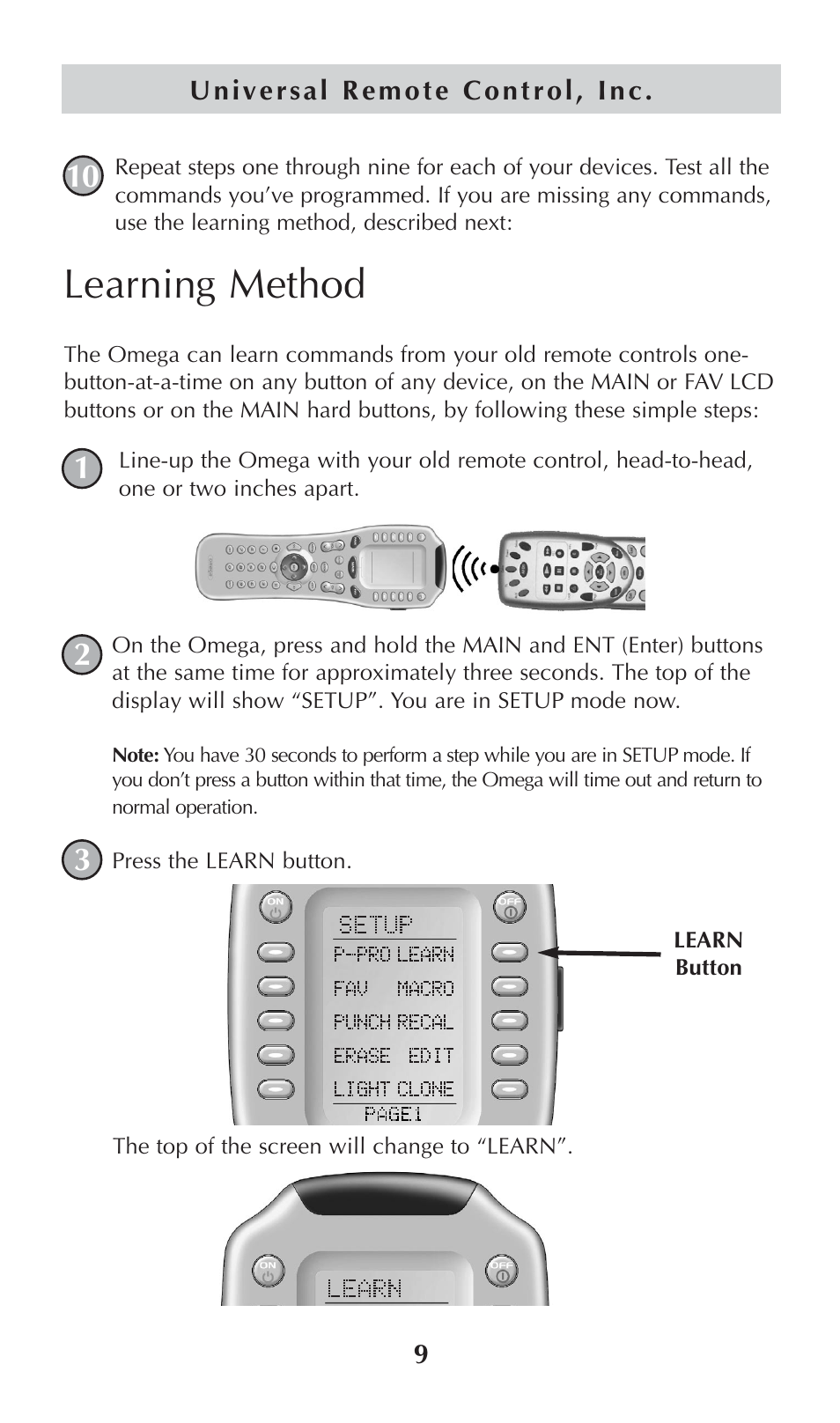 Learning method | Universal Remote Control (URS) omega MX-650 User Manual | Page 11 / 60