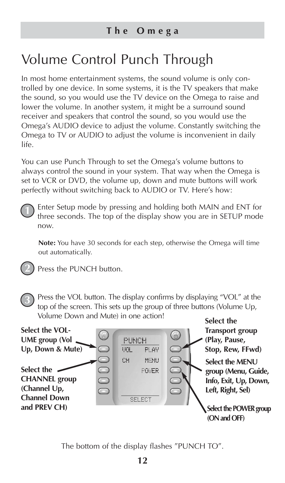 Volume control punch through | Universal Remote Control (URS) omega MX-650 User Manual | Page 14 / 60