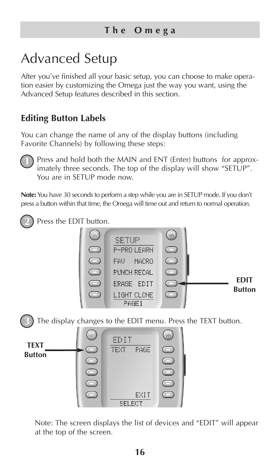 Advanced setup | Universal Remote Control (URS) omega MX-650 User Manual | Page 18 / 60