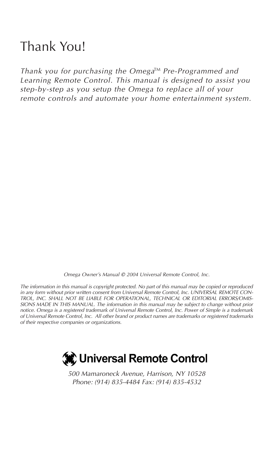 Universal Remote Control (URS) omega MX-650 User Manual | Page 2 / 60