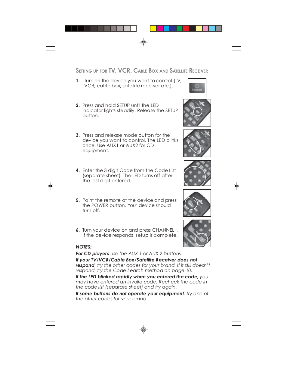 Tv, vcr, c | Universal Remote Control (URS) Remote control HCCUR User Manual | Page 8 / 16