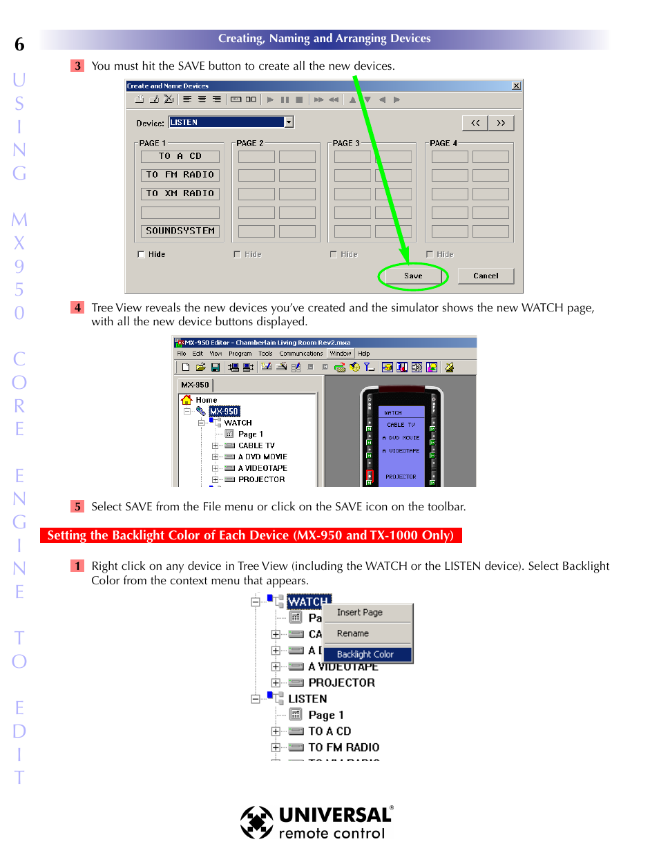 Setting the backlight color | Universal Remote Control (URS) MX-950 User Manual | Page 10 / 44