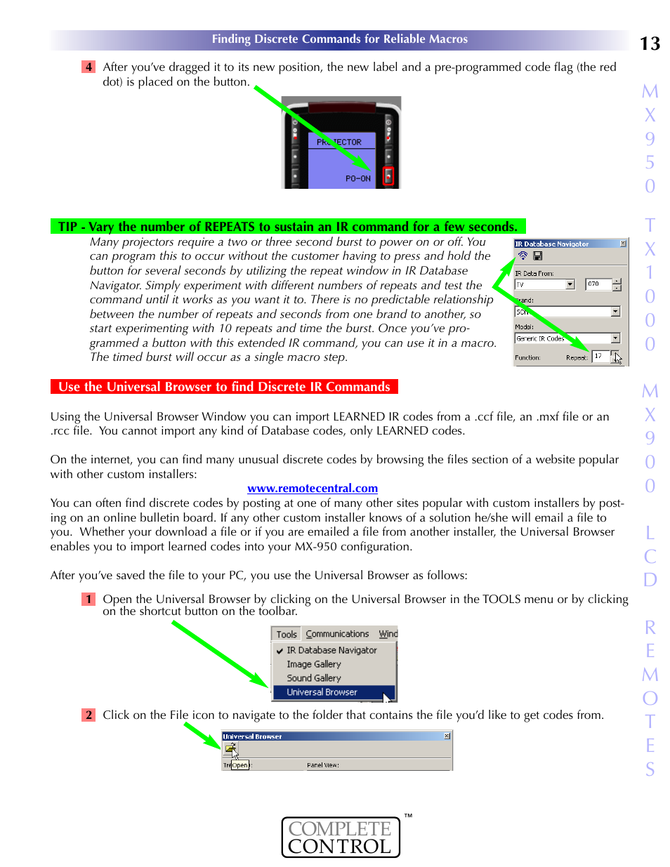 Use the universal browser to | Universal Remote Control (URS) MX-950 User Manual | Page 17 / 44