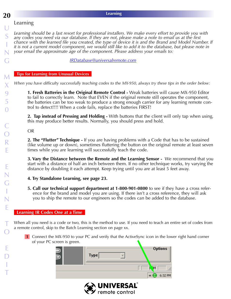 Learning, Earning, Tips for learning from unusual devices | Learning ir codes one at a time | Universal Remote Control (URS) MX-950 User Manual | Page 24 / 44