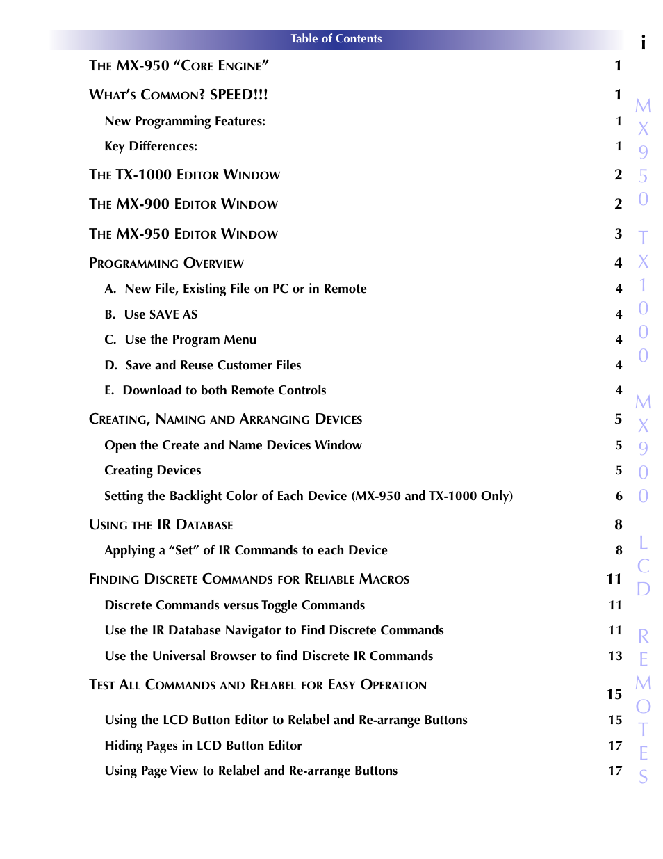 Hyperlinked table of contents | Universal Remote Control (URS) MX-950 User Manual | Page 3 / 44