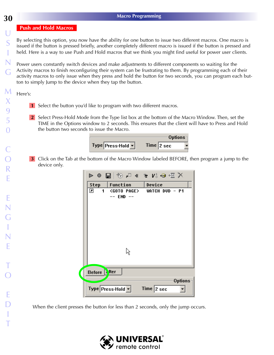 Push and hold macros | Universal Remote Control (URS) MX-950 User Manual | Page 34 / 44