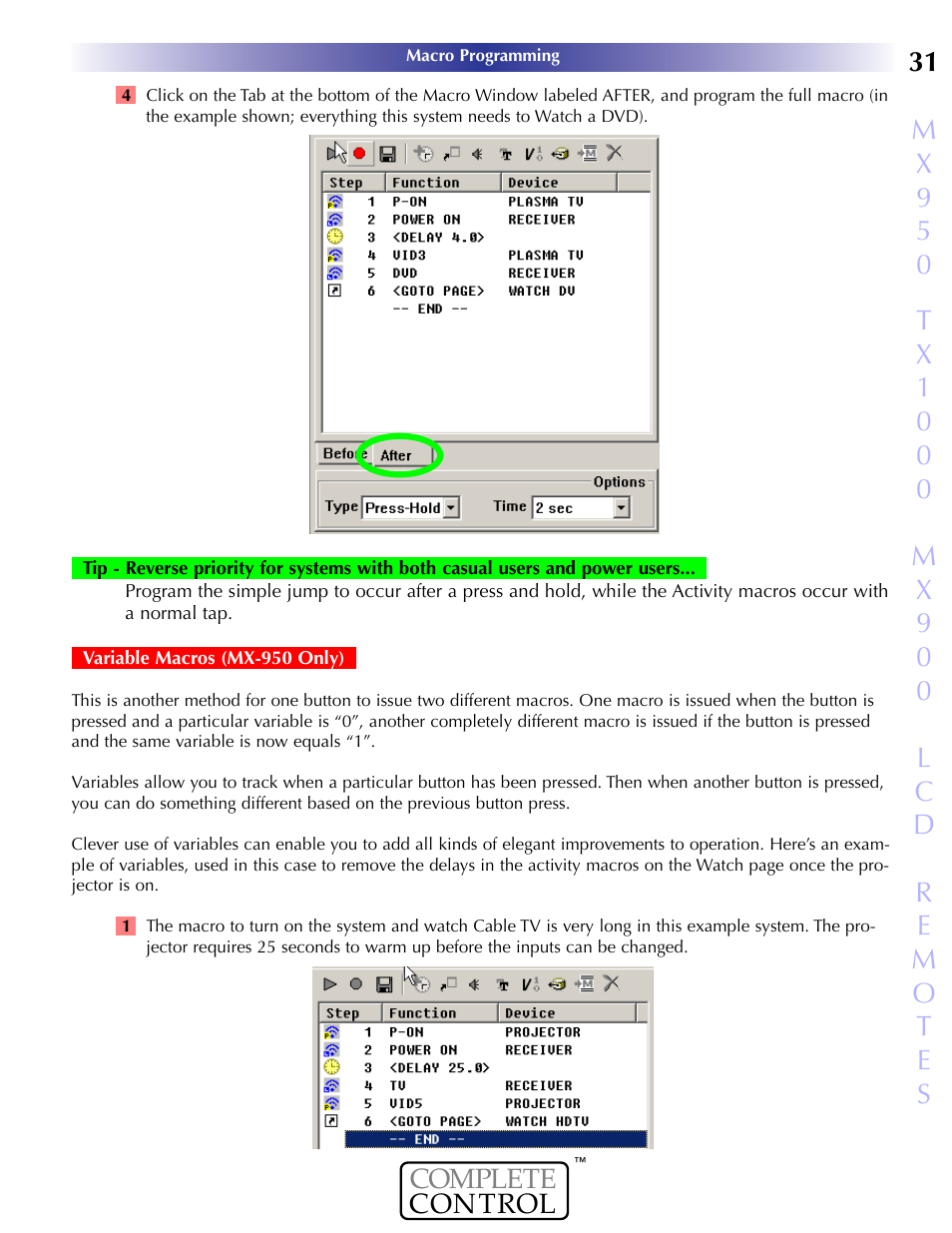 Variable macros (mx-950 only) | Universal Remote Control (URS) MX-950 User Manual | Page 35 / 44