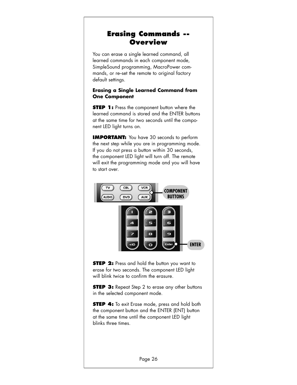 Erasing commands -- overview | Universal Remote Control (URS) R6 User Manual | Page 26 / 41