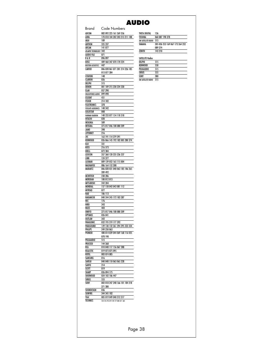 Audio, Page 38 | Universal Remote Control (URS) R6 User Manual | Page 38 / 41