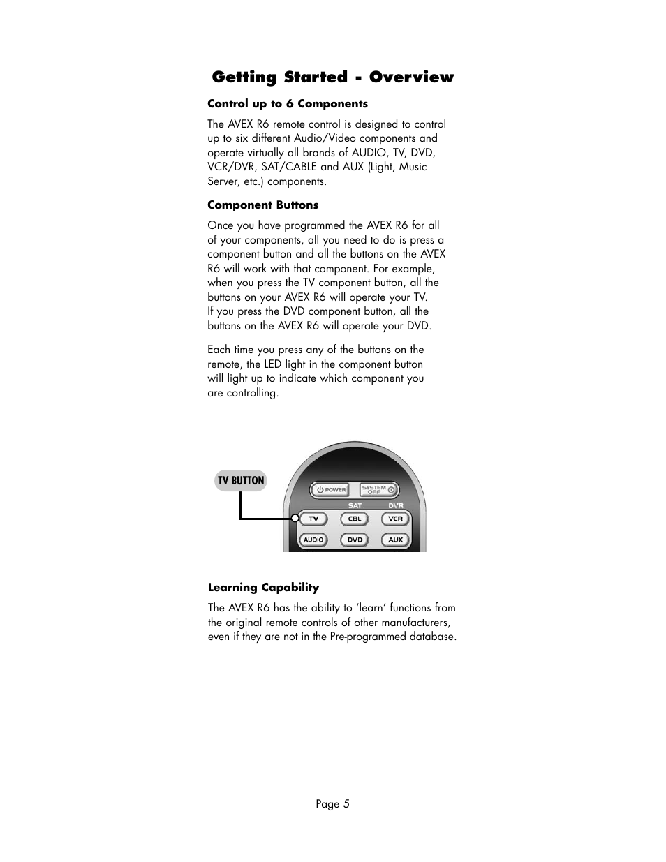 Getting started - overview | Universal Remote Control (URS) R6 User Manual | Page 5 / 41