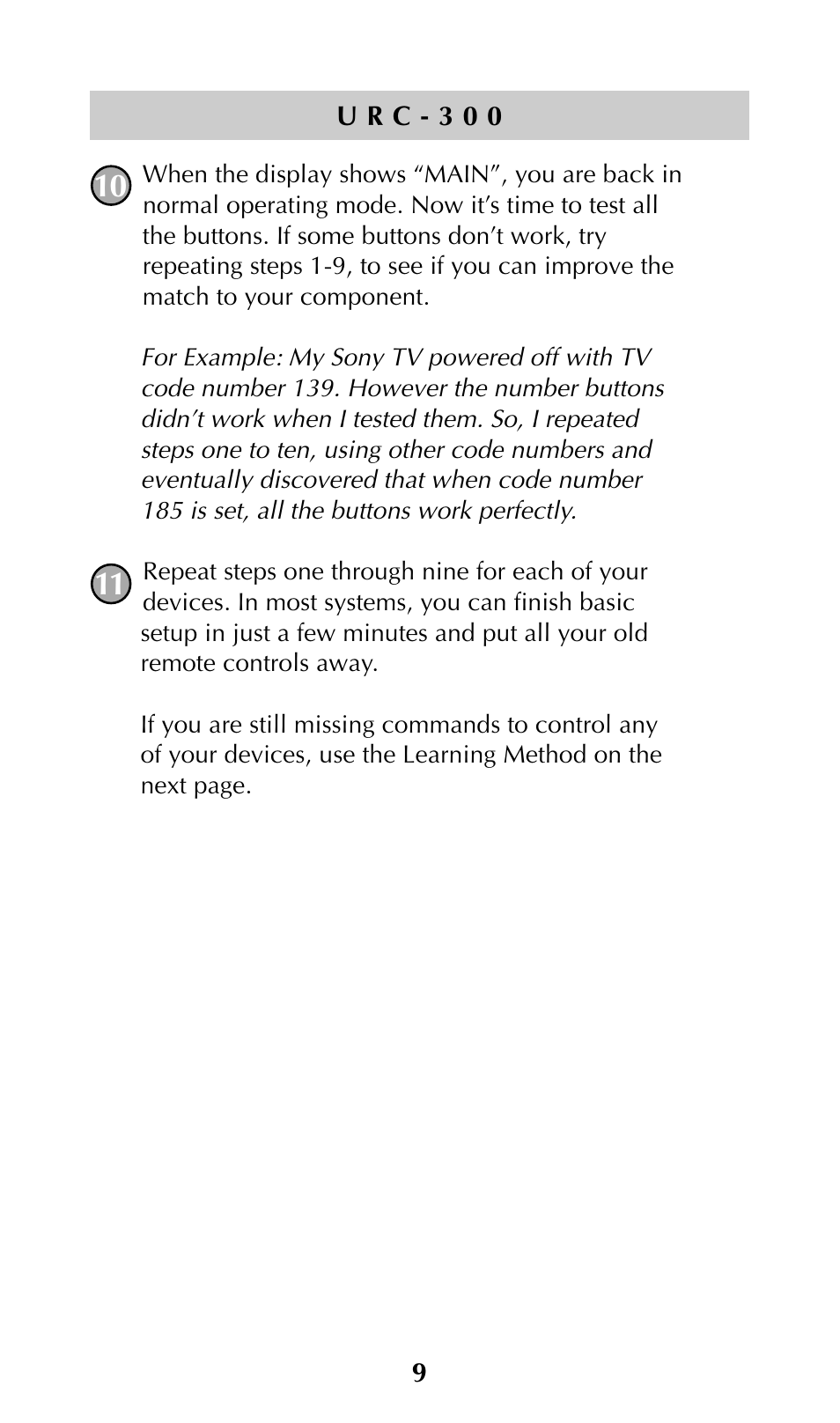 Universal Remote Control (URS) URC-300 User Manual | Page 11 / 56