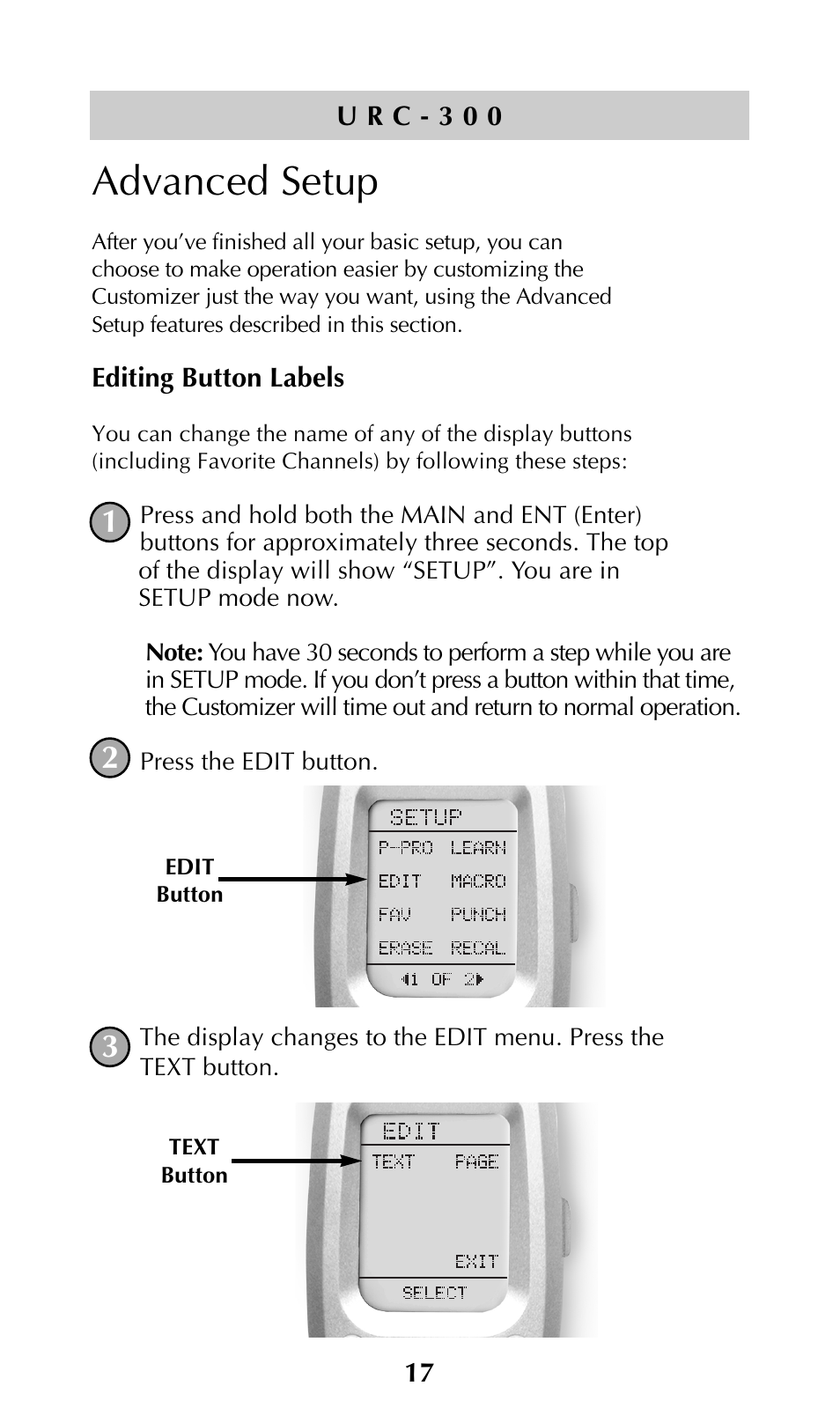 Advanced setup | Universal Remote Control (URS) URC-300 User Manual | Page 19 / 56