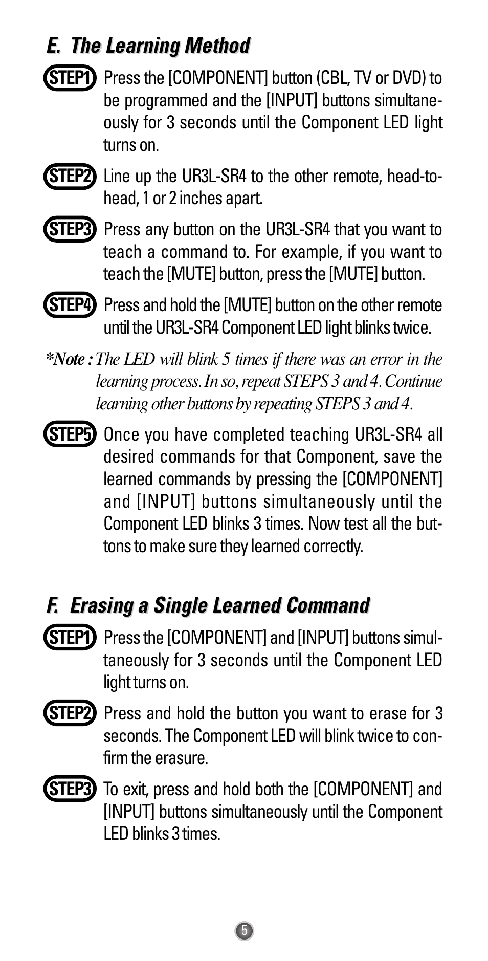 E. the lear the lear ning method ning method | Universal Remote Control (URS) Easy Clicker UR3L-SR4 User Manual | Page 7 / 24