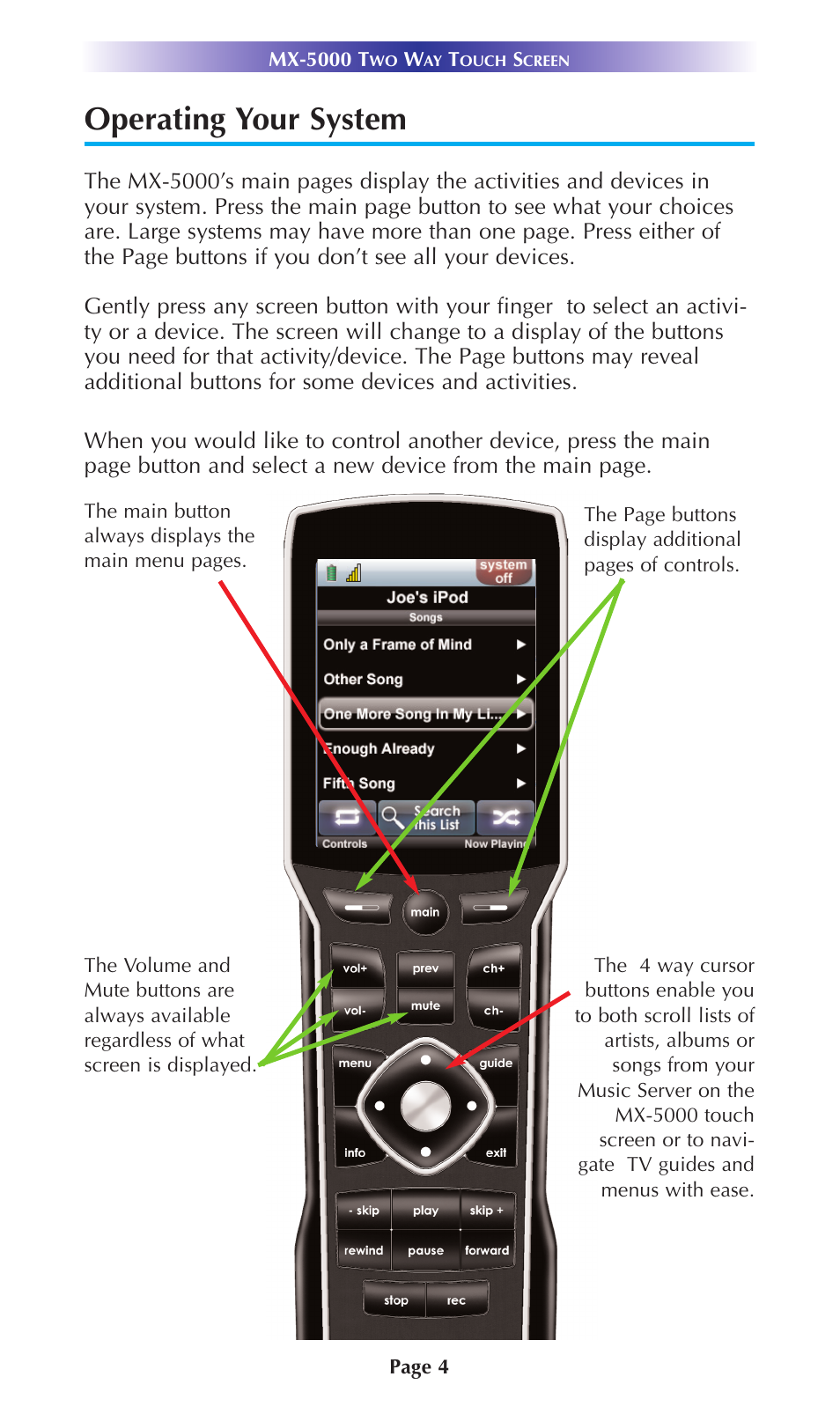 Operating your system | Universal Remote Control (URS) MX-5000 User Manual | Page 7 / 20