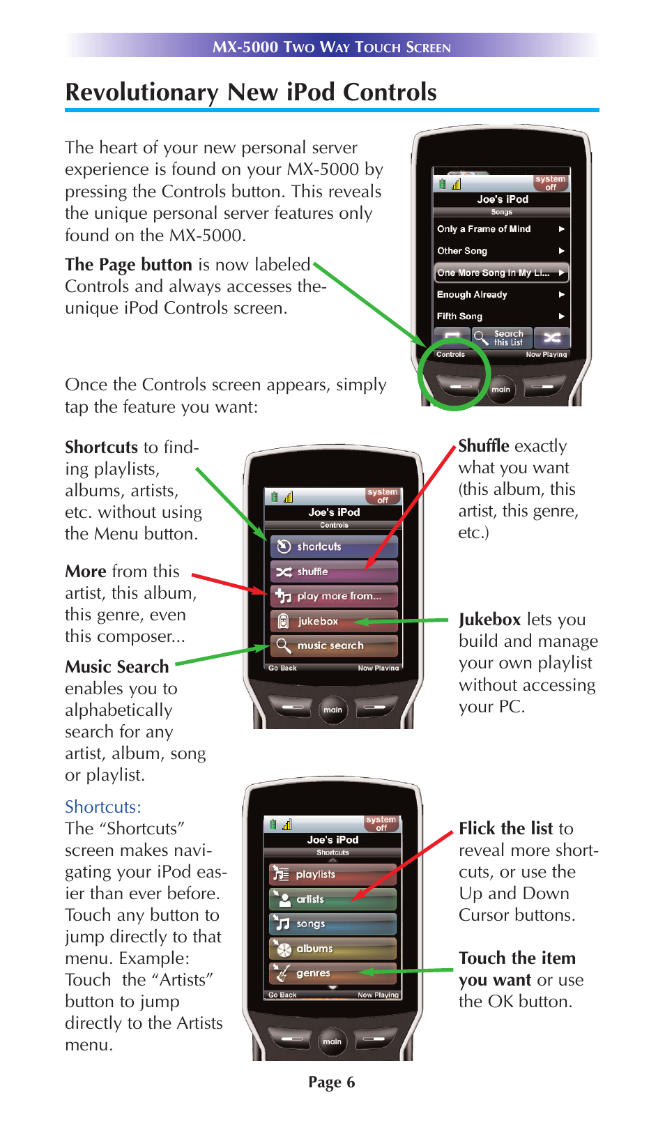 Revolutionary new ipod controls | Universal Remote Control (URS) MX-5000 User Manual | Page 9 / 20