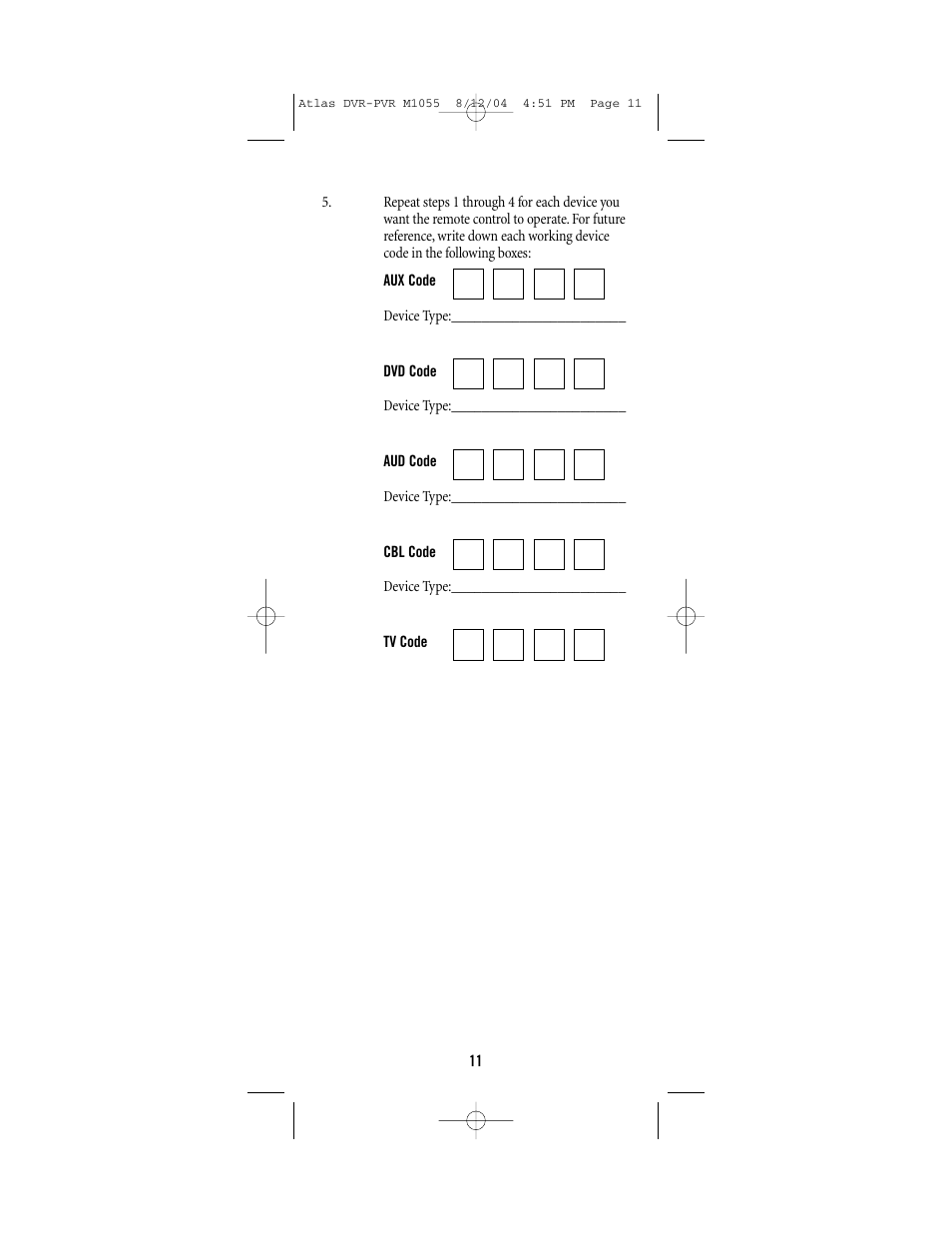 Universal Remote Control (URS) Atlas M1055 User Manual | Page 11 / 40