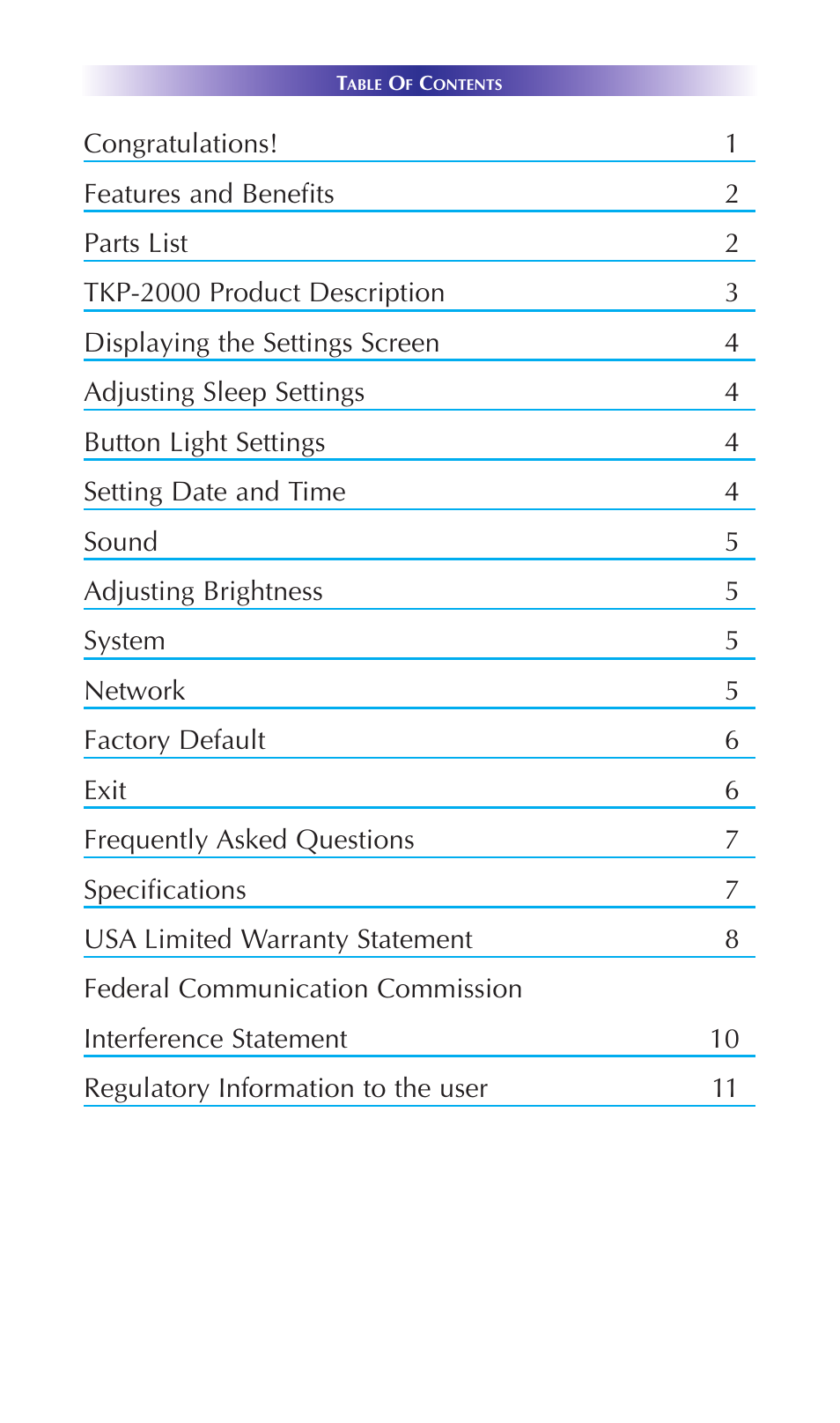 Universal Remote Control (URS) Network Keypad TKP-2000 User Manual | Page 3 / 20