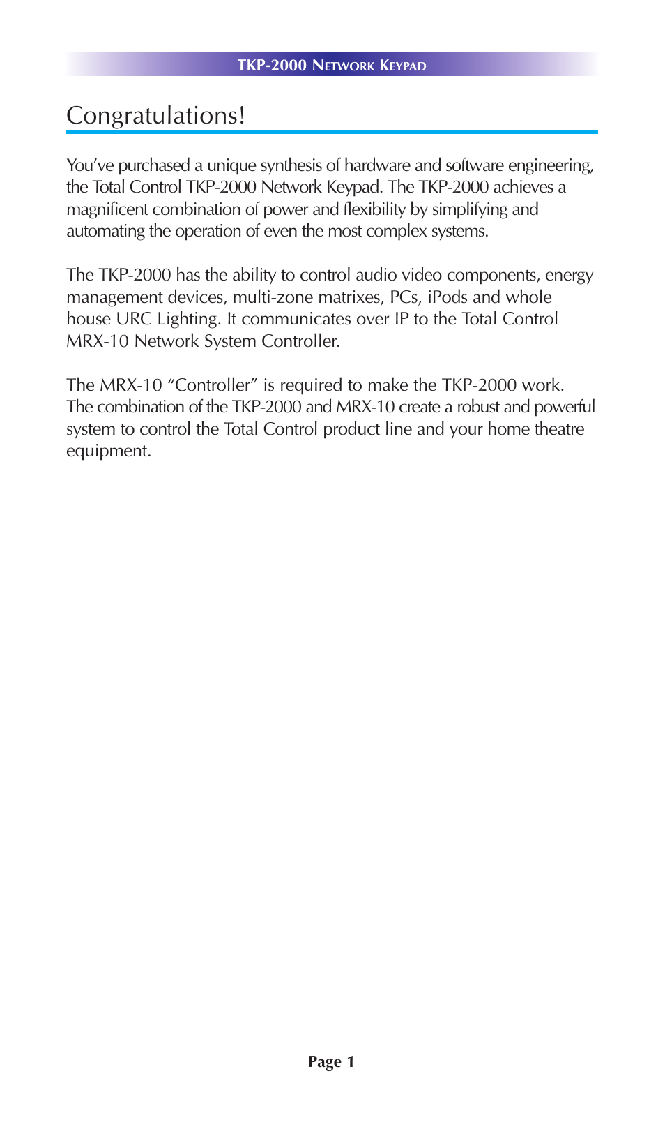 Universal Remote Control (URS) Network Keypad TKP-2000 User Manual | Page 4 / 20