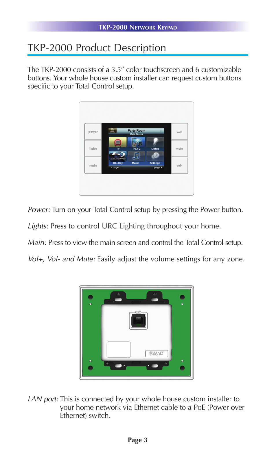 Tkp-2000 product description | Universal Remote Control (URS) Network Keypad TKP-2000 User Manual | Page 6 / 20