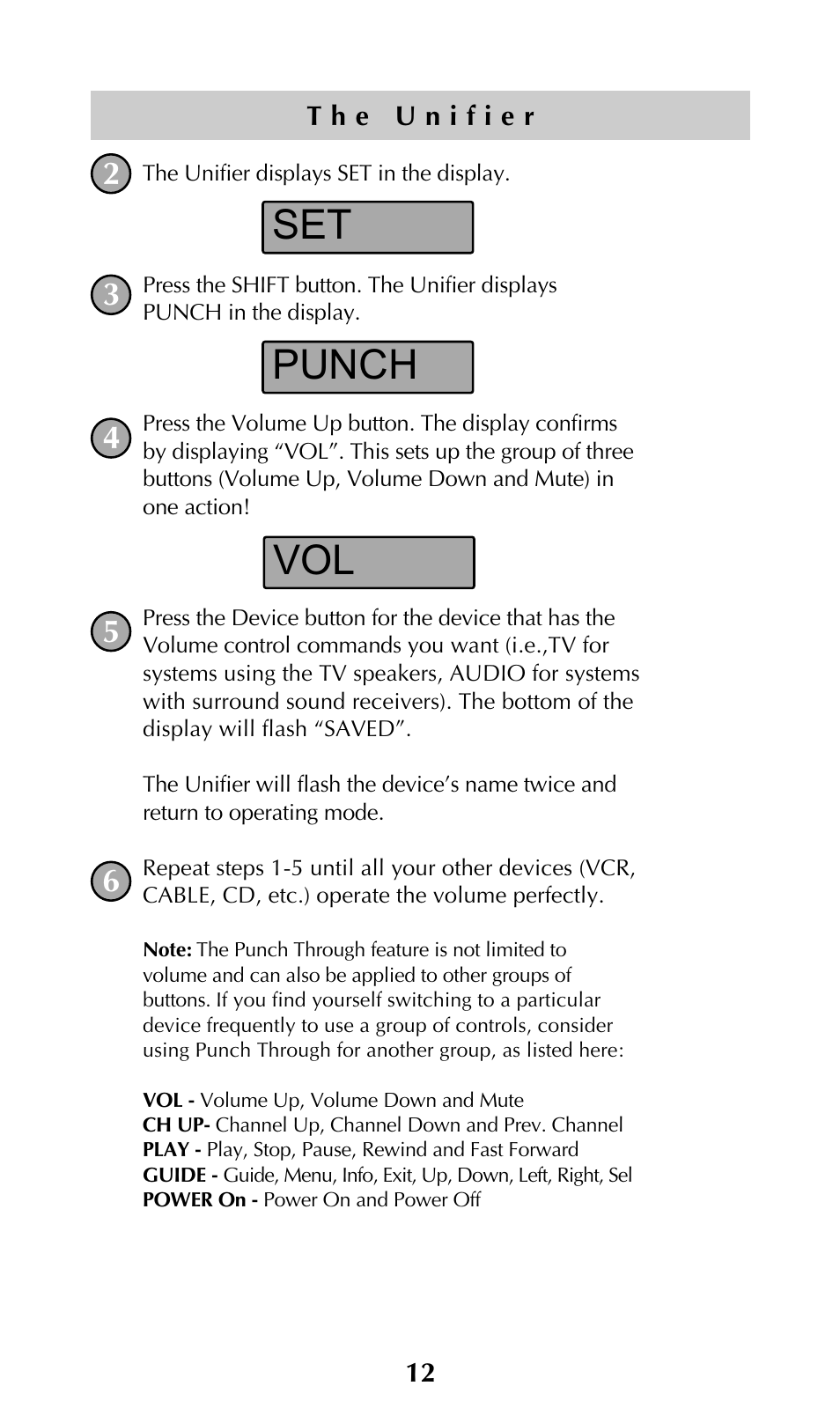 Set punch vol | Universal Remote Control (URS) URC-100 User Manual | Page 14 / 54