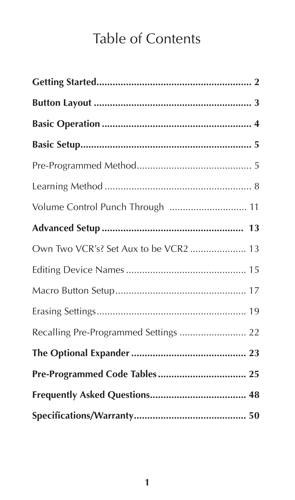Universal Remote Control (URS) URC-100 User Manual | Page 3 / 54