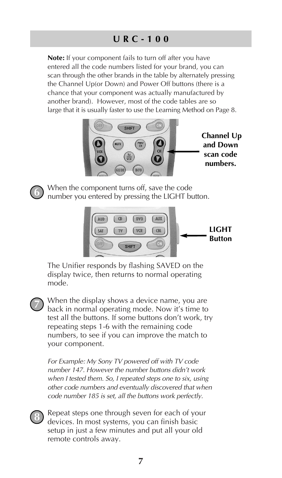 7u r c - 1 0 0 | Universal Remote Control (URS) URC-100 User Manual | Page 9 / 54