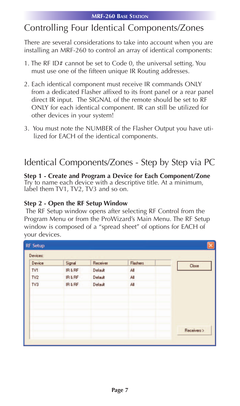 Controlling four identical components/zones, Identical components/zones - step by step via pc | Universal Remote Control (URS) MRF-260 User Manual | Page 10 / 16